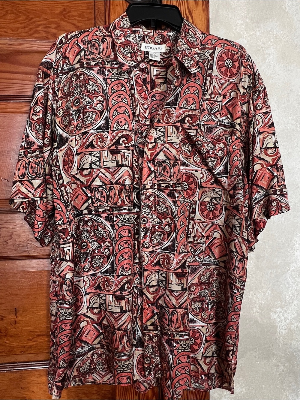 Vintage Bogari Men’s Silk Button Up Shirt Size Large Boho Indie Artistic